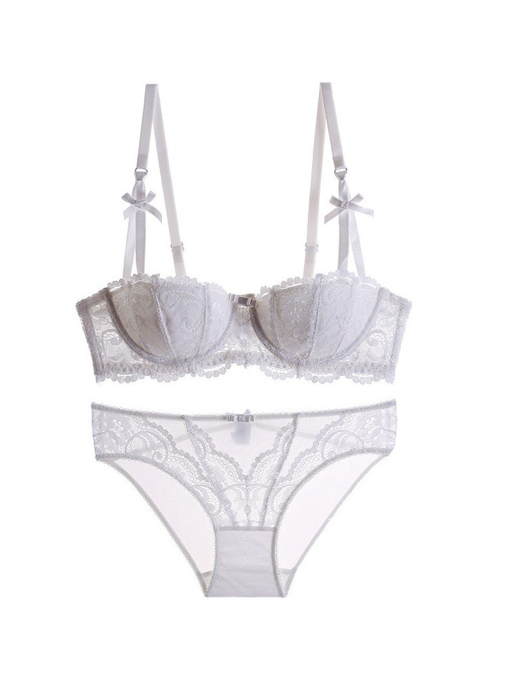 KUYING - New Vine Jacquard Half Cup Lace Bra Small Chest Gathering Anti Drop Bra Set - Image 1
