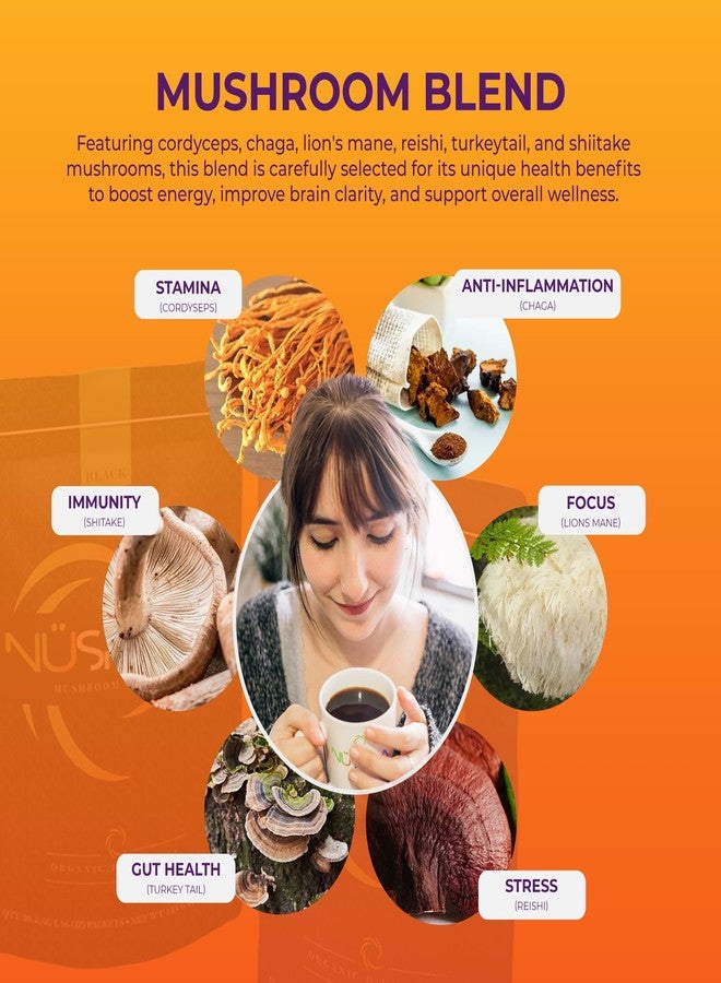 NuSpira NüSpira - Black Mushroom Coffee - 6 Adaptogen Mushrooms for Brain Clarity, Gut Health & Immune Support - Lower-Caffeine Alternative - 30 Servings - Image 2