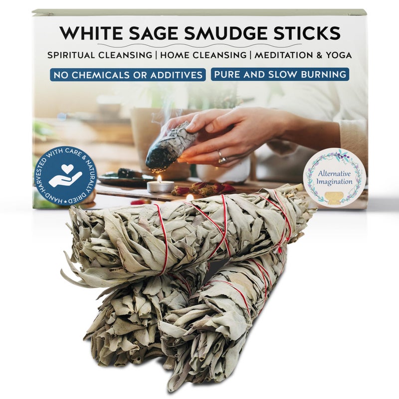 Alternative Imagination California White Sage Smudge Sticks - 3-Pack of 7-Inch Bundles for Home Cleansing,Energy Clearing, Meditation, Witchcraft, Spiritual Gifts,Altar & Smudging-Packaged in The USA - Image 1