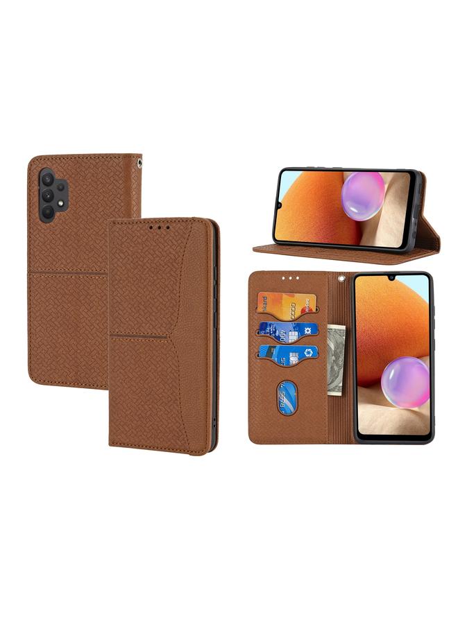 اس-توب جراب لهاتف Samsung Galaxy A32 5G مصنوع من جلد البولي يوريثان مع خياطة منسوجة مغناطيسية أفقية مع حامل وفتحات للبطاقات ومحفظة وحبل - Image 1