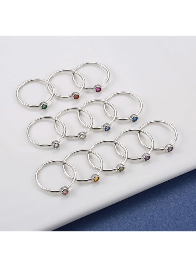 Sariel Simple Birthstone Rings for Women Girls Jewelry 925 Sterling Silver Colorful Cubic Zirconia Stackable Promise Ring Gift for Her, S925, Cubic Zirconia - Image 3