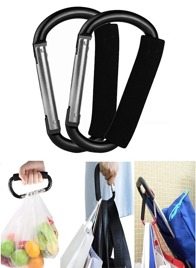 2 Pack Stroller Hooks Stroller Clips,Stroller Hook for Hanging Diaper Bags and Shopping,Universal Stroller Accessories for Mommy,Large Carabiner Clip Heavy Duty(Black) - Image 1