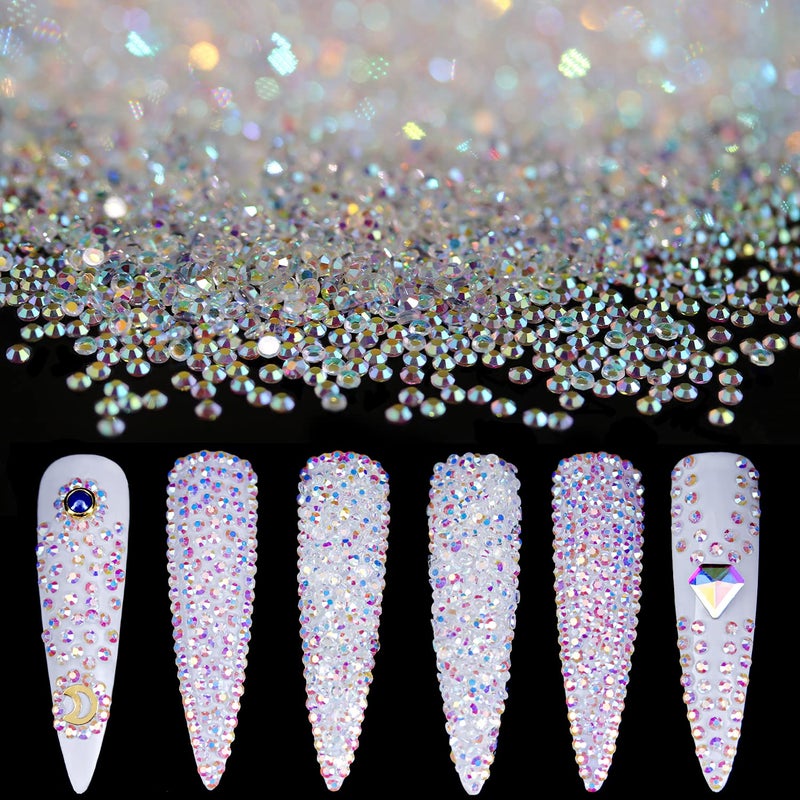 BELLEBOOST Tiny Nail Rhinestones 5000PCs 1.7mm Mini Pixie AB Glass Crystals for Nail Art Manicure Iridescent Long Lasting Shine Small Rhinestone Micro Dust Glitter Caviar Bead Sugar Gem - Image 1
