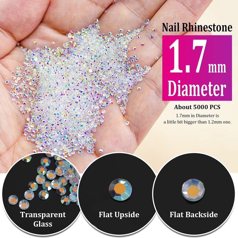 BELLEBOOST Tiny Nail Rhinestones 5000PCs 1.7mm Mini Pixie AB Glass Crystals for Nail Art Manicure Iridescent Long Lasting Shine Small Rhinestone Micro Dust Glitter Caviar Bead Sugar Gem - Image 3