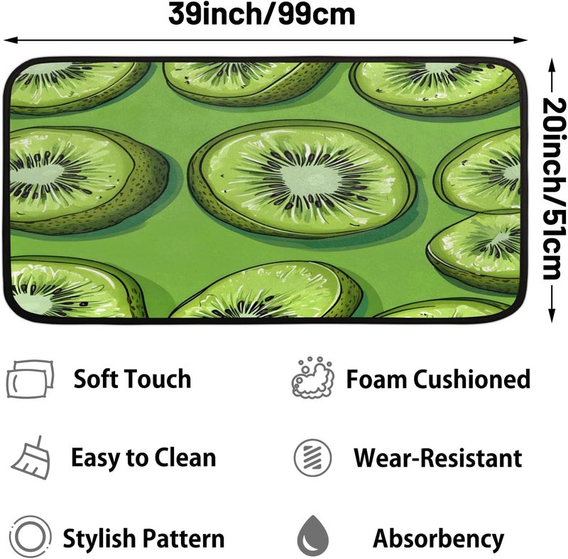 Kiwi Fruit Kitchen Rug, Non Slip Low-Profile Kitchen Floor Mat, Cute Kiwi Absorbent Washable Runner Rug, Home Decor Farmhouse Kitchen Mat, 20 x 39 Inch - Image 2