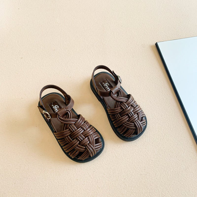 Girls Sandals 2025 Toe Sandals Korean Style Women'S Woven All-Match Casual Non-Slip Princess Shoes - Image 3