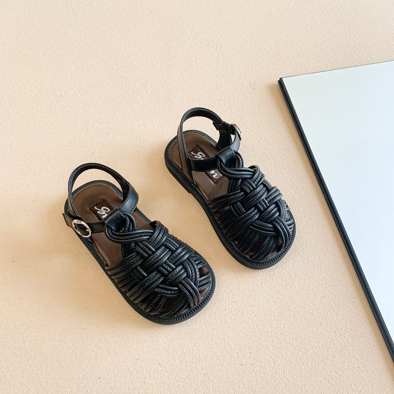 Girls Sandals 2025 Toe Sandals Korean Style Women'S Woven All-Match Casual Non-Slip Princess Shoes - Image 5