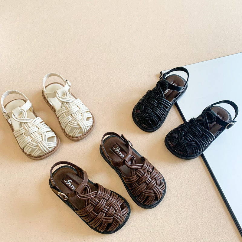 Girls Sandals 2025 Toe Sandals Korean Style Women'S Woven All-Match Casual Non-Slip Princess Shoes - Image 2