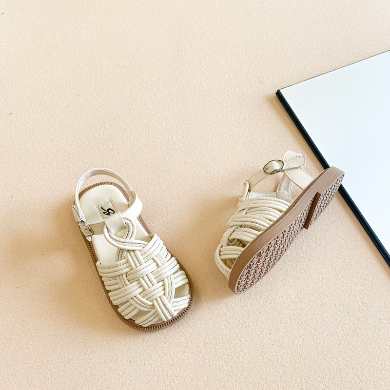 Girls Sandals 2025 Toe Sandals Korean Style Women'S Woven All-Match Casual Non-Slip Princess Shoes - Image 4