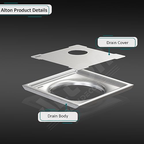 ALTON ALD1005, SS-304 Grade, 5x5 INCH Cut, Bathroom Grating Square Floor Drain Jali, Matte - Image 3