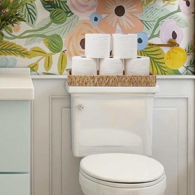 ORDELITE Bathroom Vanity Tray, 16.7 Inch Water Hyacinth Toilet Tank Baskets, Long Wicker Counter Tray for Paper Hand Towel, Bathroom Counter Organizer for Decor Coffee Table (16.7" x 6" x 2") - Image 5