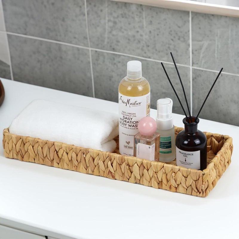 ORDELITE Bathroom Vanity Tray, 16.7 Inch Water Hyacinth Toilet Tank Baskets, Long Wicker Counter Tray for Paper Hand Towel, Bathroom Counter Organizer for Decor Coffee Table (16.7" x 6" x 2") - Image 4