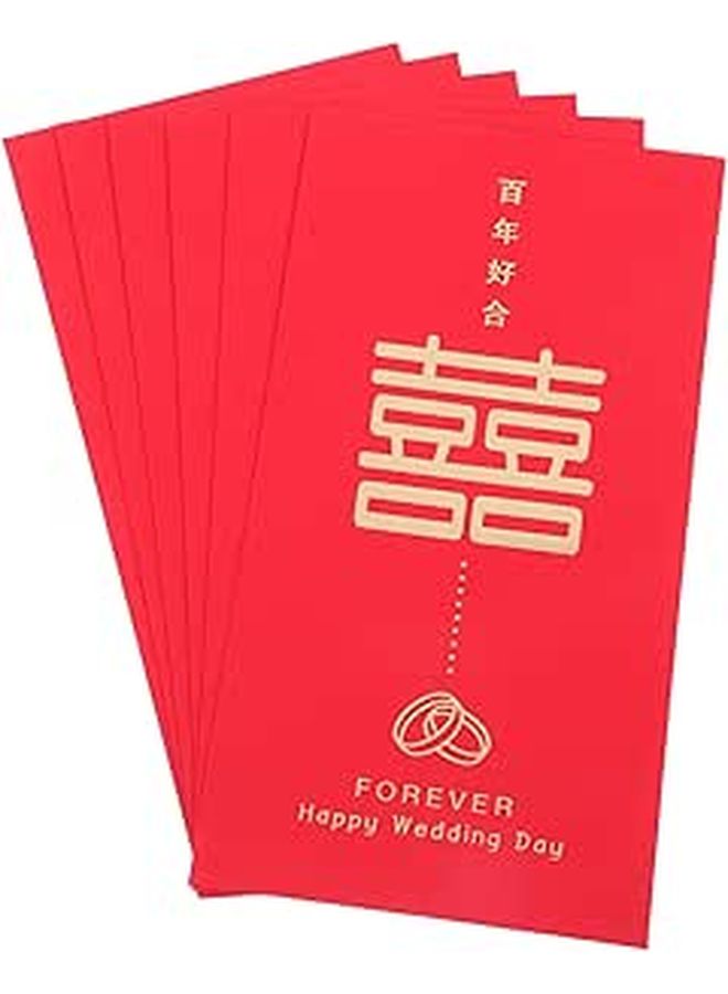 6 Large Red Envelopes Chinese Wedding Money Packets Auspicious Character Double Pattern Holders - Image 1