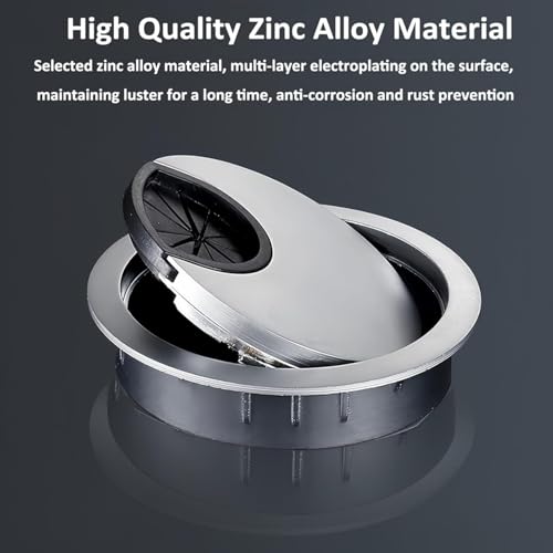 The AutoStory Aluminum Alloy Desk Grommet – Round Metal Cable Wire Hole Cover with Flip Dust-Proof Lid for Office Desk, Computer Table, TV Cabinet & Furniture – Cord Organizer (60mm Round, Silver) - Image 5