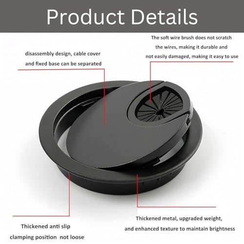 The AutoStory Aluminum Alloy Desk Grommet – Round Metal Cable Wire Hole Cover with Flip Dust-Proof Lid for Office Desk, Computer Table, TV Cabinet & Furniture – Cord Organizer (60mm Round, Silver) - Image 3