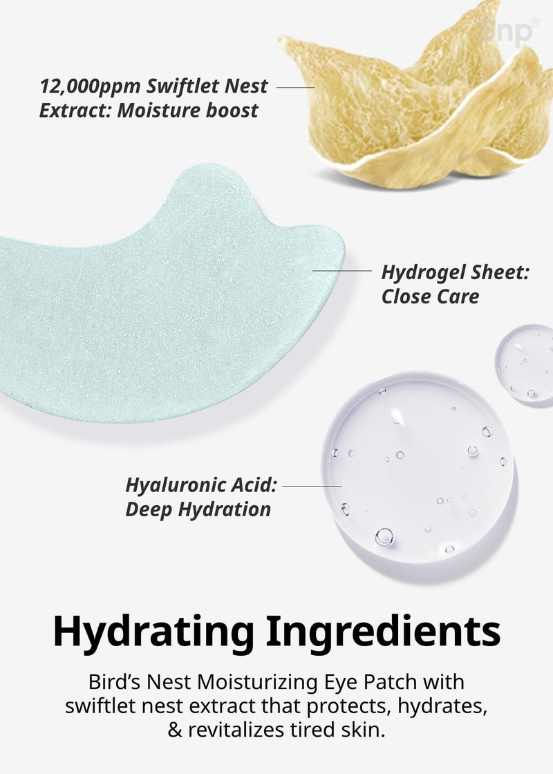 Snp 12,000ppm Bird's Nest + Hyaluronic Acid Eye Patch | Hydrating and Cooling for All Skin Types | Maximum Hydration Eye Patches | Korean Skincare Eye Mask | 60 Patches - Image 4