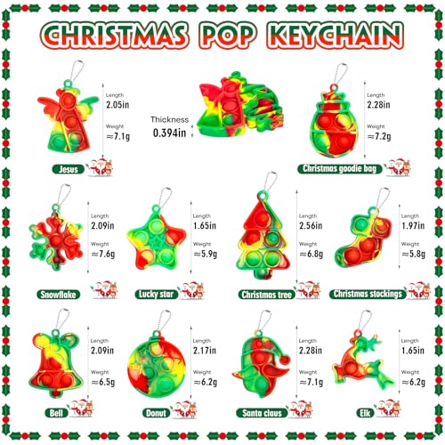 Genuvi Christmas Pop Fidget Toys Bulk Its Christmas Party Favors for Kids 30 Pack Mini Pop Keychain It Stocking Stuffers for Kids Goodie Bag Stuffers Fidgets for Classroom Prizes Student Birthday Party Gifts - Image 5