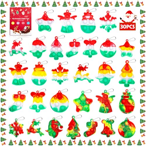 Genuvi Christmas Pop Fidget Toys Bulk Its Christmas Party Favors for Kids 30 Pack Mini Pop Keychain It Stocking Stuffers for Kids Goodie Bag Stuffers Fidgets for Classroom Prizes Student Birthday Party Gifts - Image 1