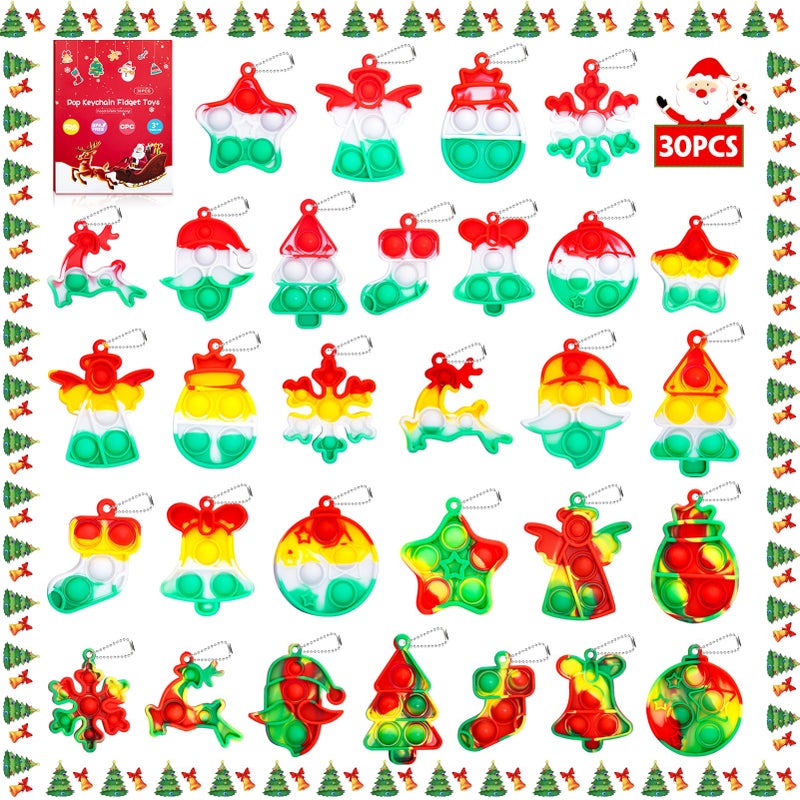 Genuvi Christmas Pop Fidget Toys Bulk Its Christmas Party Favors for Kids 30 Pack Mini Pop Keychain It Stocking Stuffers for Kids Goodie Bag Stuffers Fidgets for Classroom Prizes Student Birthday Party Gifts - Image 3