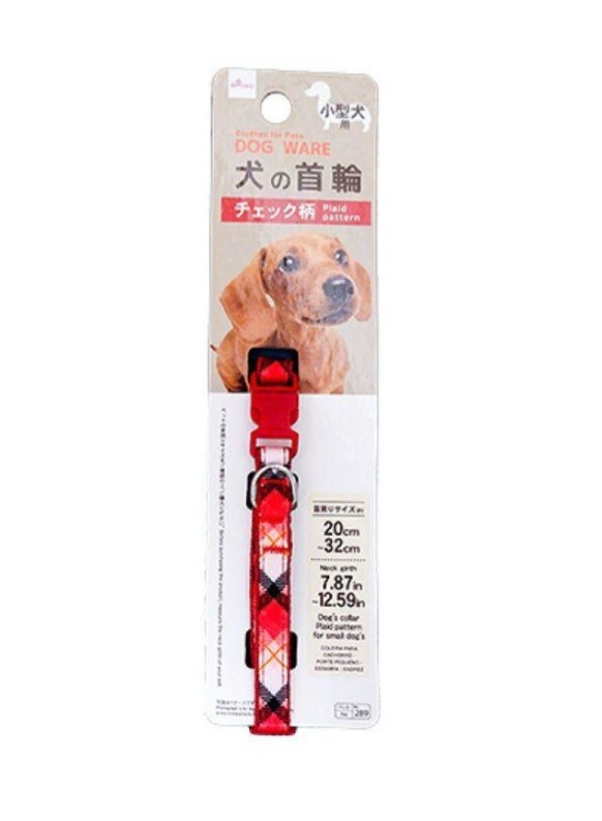 Small Dog Plaid Collar | Red | Adjustable Soft Nylon Pet Collar for Dogs & Cats