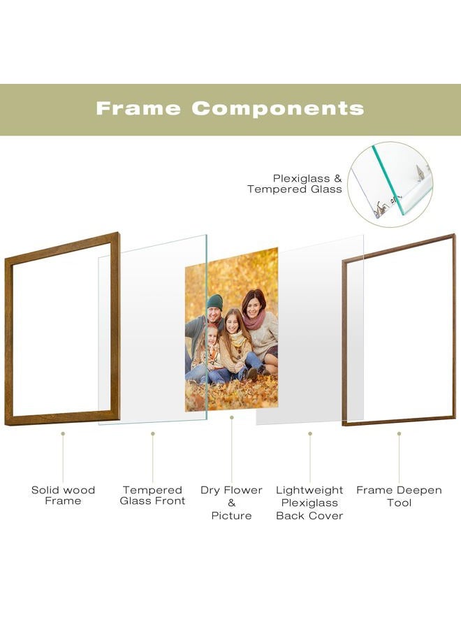 Frametory 11x14 Floating Picture Frame - Brown Solid Wood Pressed Flower Frame - Real Glass of Front - Use as 8x10 Picture Frame or 5x7 Picture Frame - for Wall Mount Display (Brown, 1 Pack) - Image 2