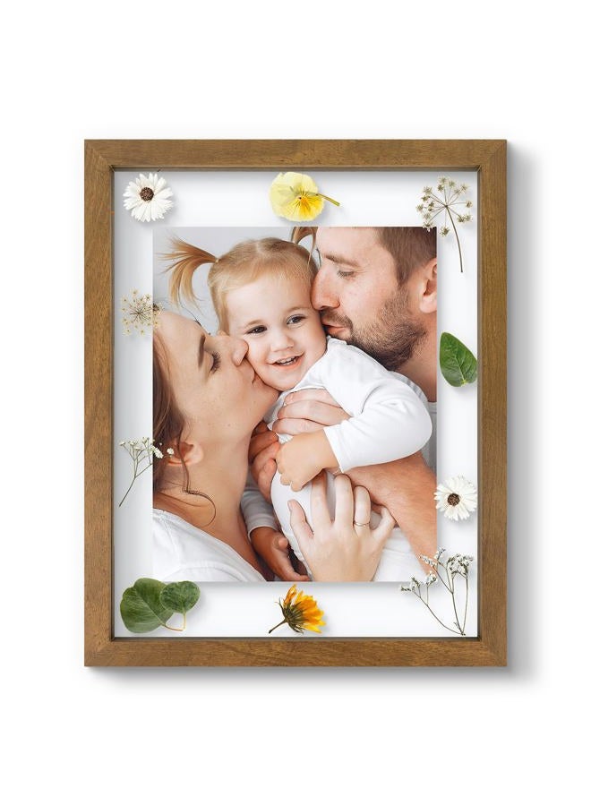 Frametory 11x14 Floating Picture Frame - Brown Solid Wood Pressed Flower Frame - Real Glass of Front - Use as 8x10 Picture Frame or 5x7 Picture Frame - for Wall Mount Display (Brown, 1 Pack) - Image 1