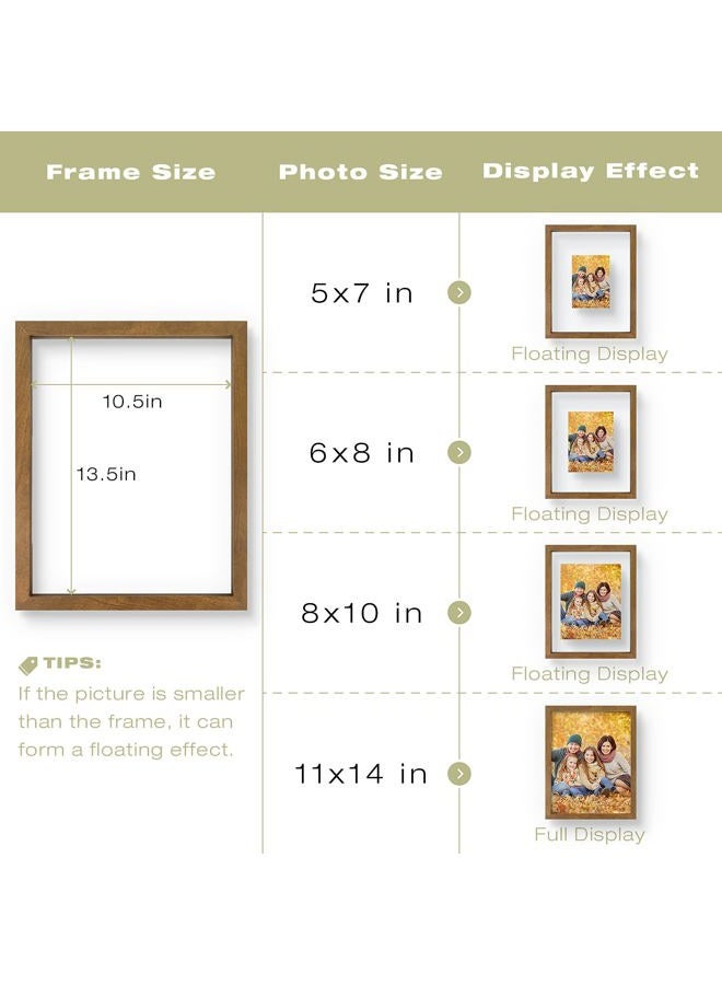 Frametory 11x14 Floating Picture Frame - Brown Solid Wood Pressed Flower Frame - Real Glass of Front - Use as 8x10 Picture Frame or 5x7 Picture Frame - for Wall Mount Display (Brown, 1 Pack) - Image 4