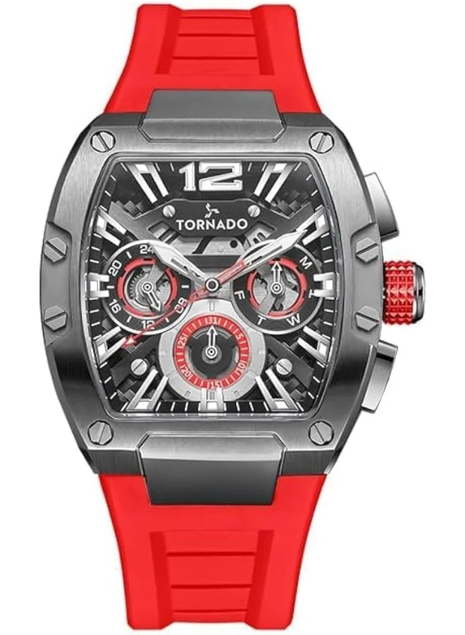 تورنيدو Tornado Xenith Men's VX9J, High Precision Japanese Quartz Movement Watch, Multi Function Display and Premium Flexible & Durable Silicone Strap - T23105-XSRB, Red