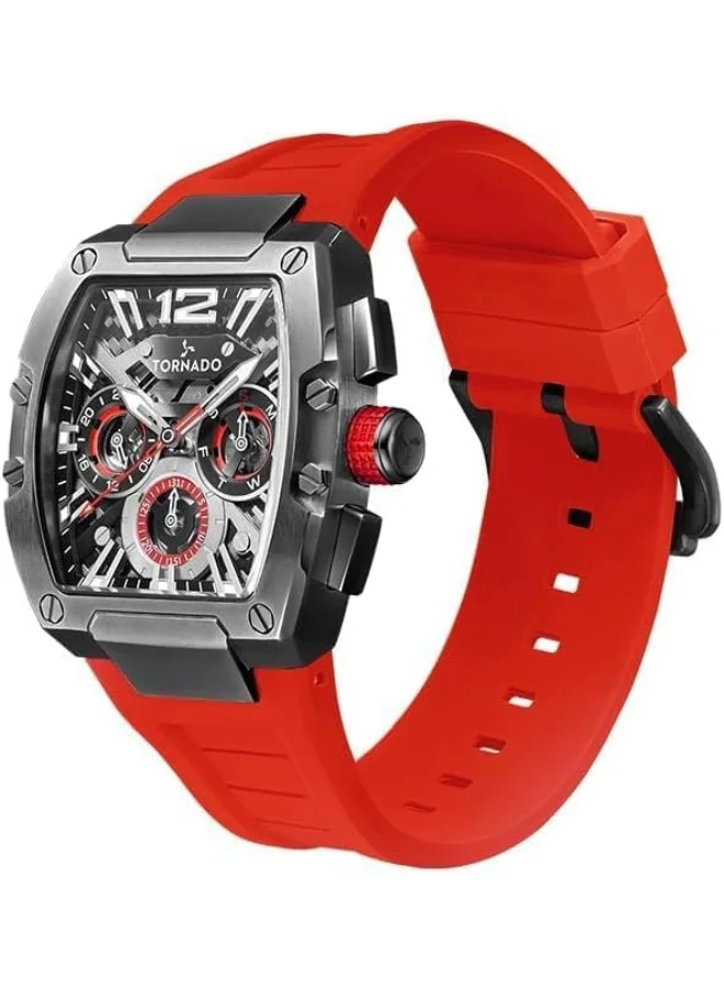 تورنيدو Tornado Xenith Men's VX9J, High Precision Japanese Quartz Movement Watch, Multi Function Display and Premium Flexible & Durable Silicone Strap - T23105-XSRB, Red