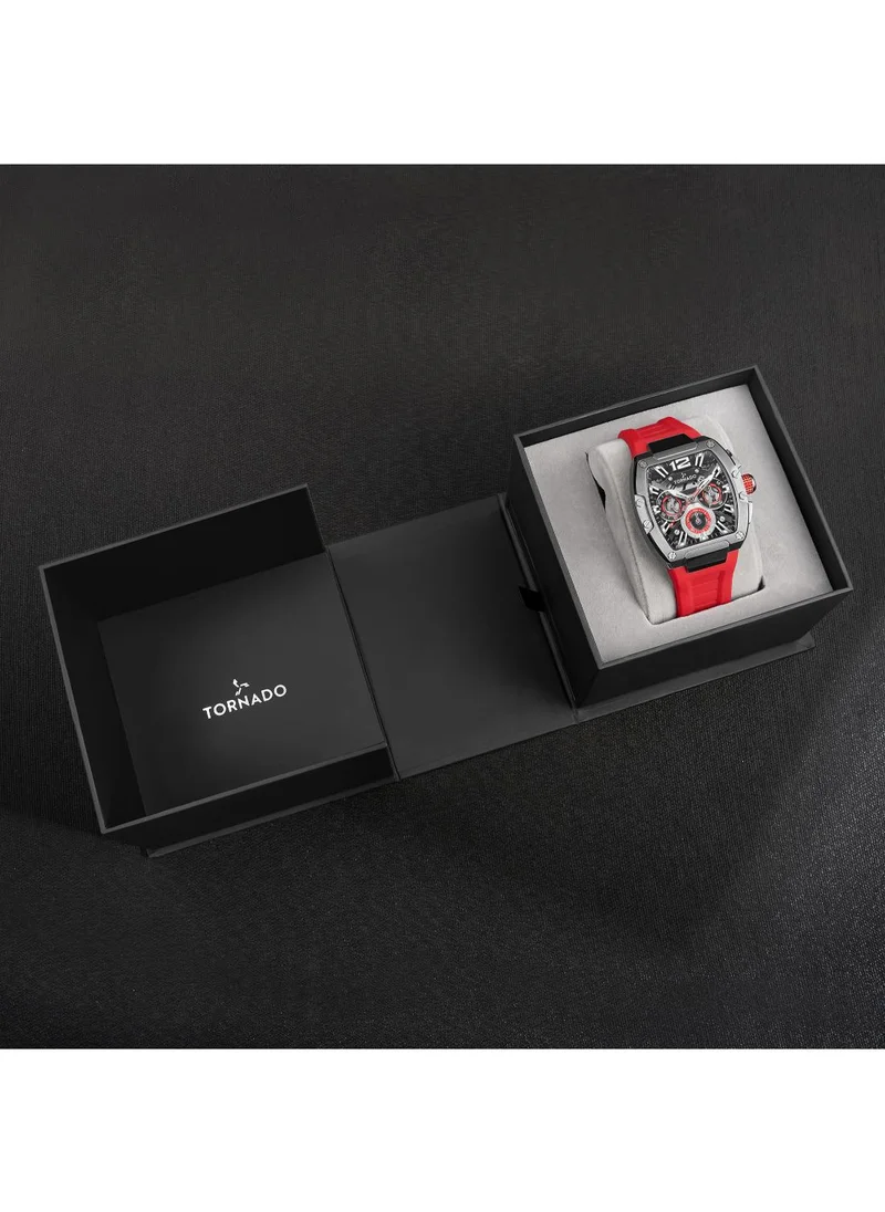 تورنيدو Tornado XENITH MULTI FUNCTION Men's VX9J,High Precision Japanese Quartz Movement Watch, Multi Function Display and Premium Flexible & Durable Silicone Strap - T23105-XSRB, Red