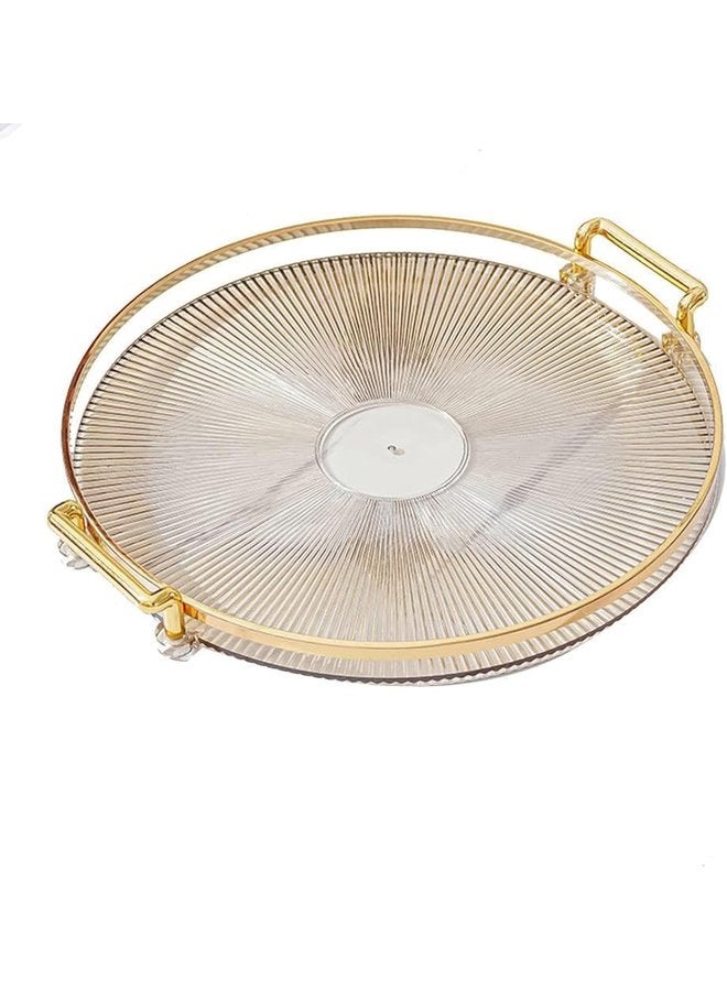 Oasisgalore Round Serving Tray with Golden Handles - Decorative Plastic Tray for Home Decor (Amber) - Image 1