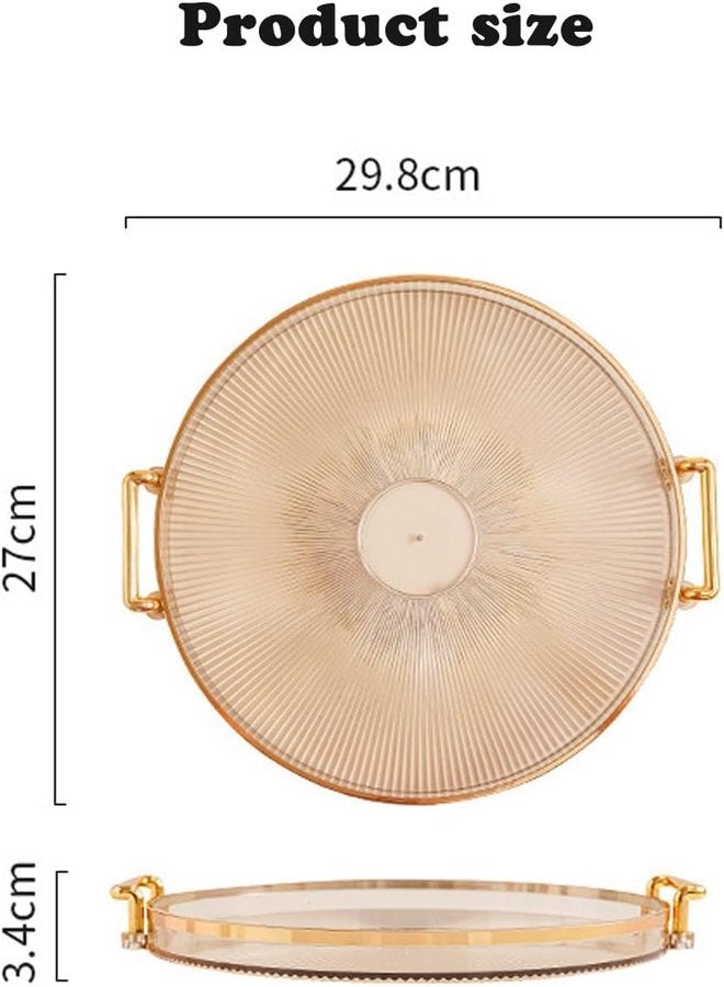 Oasisgalore Round Serving Tray with Golden Handles - Decorative Plastic Tray for Home Decor (Amber) - Image 5