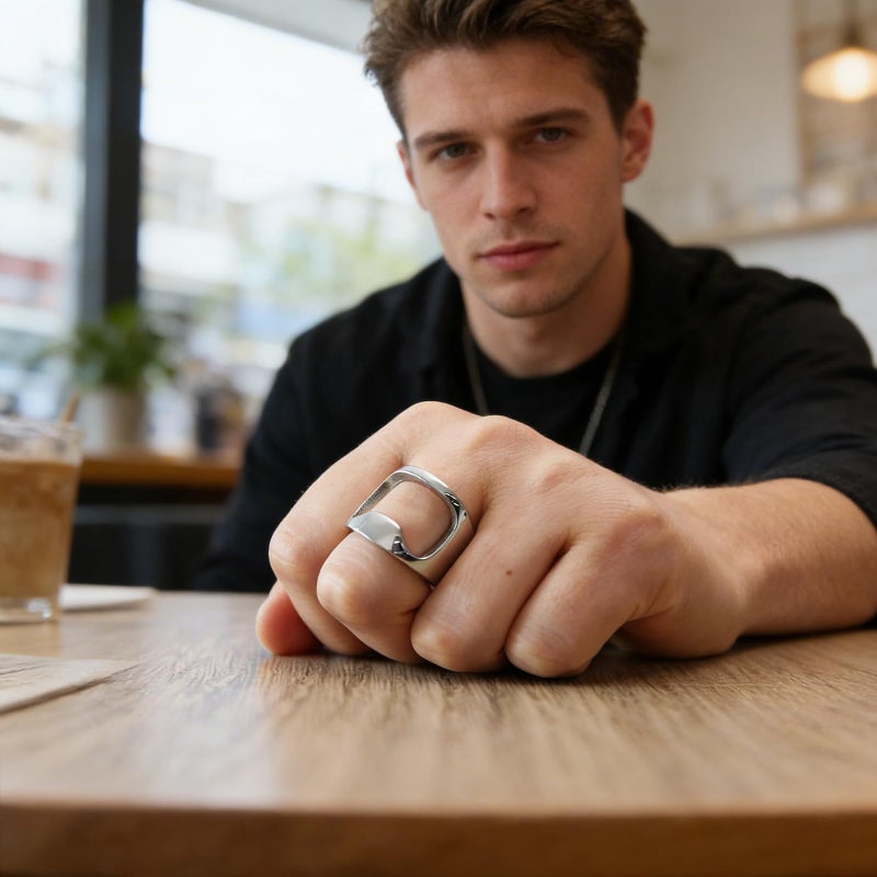 HZMAN Stainless Steel Polished Beer Bottle Opener Ring (Silver,10) - Image 3