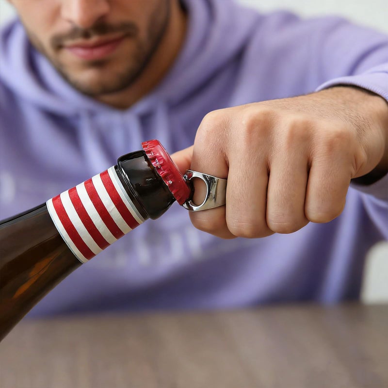 HZMAN Stainless Steel Polished Beer Bottle Opener Ring (Silver,10) - Image 2