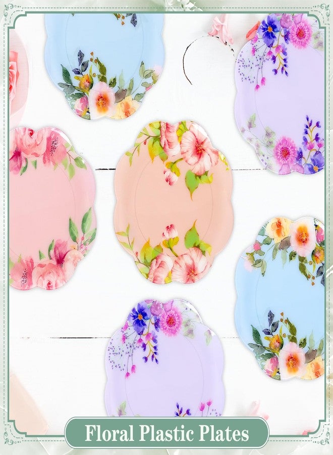 Joyido 60Pcs Floral Plastic Plates - 7.5inch Dessert Plate Disposable - Heavy Duty Tea Party Plates - Premium Flower Plate Decorations for Birthday Baby Shower Wedding Party Supplies - Image 3