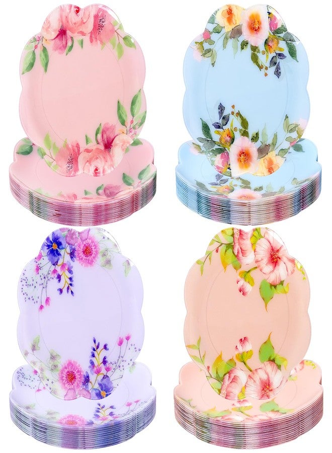 Joyido 60Pcs Floral Plastic Plates - 7.5inch Dessert Plate Disposable - Heavy Duty Tea Party Plates - Premium Flower Plate Decorations for Birthday Baby Shower Wedding Party Supplies - Image 1