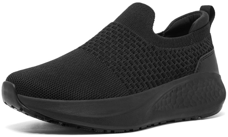 SHULOOK Non Slip Work Shoes for Women Slip Resistant Sneakers Mesh Slip On Food Service Shoes Chef Kitchen Restaurant Lightweight Comfortable Sock Shoes Black Size 8.5 - Image 1