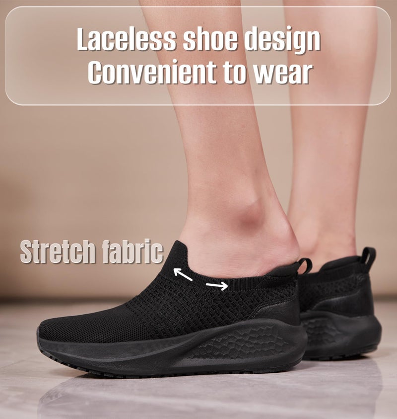 SHULOOK Non Slip Work Shoes for Women Slip Resistant Sneakers Mesh Slip On Food Service Shoes Chef Kitchen Restaurant Lightweight Comfortable Sock Shoes Black Size 8.5 - Image 3