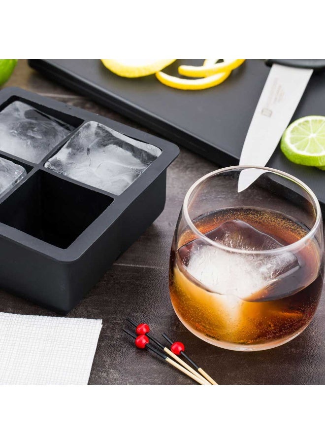 Restaurantware 2-inch Square Ice Tray - Makes 4 Cubes: Perfect for Commercial Bars or Home Use - Constructed from Durable Black Silicone - Dishwasher Safe - 1-CT - Image 3