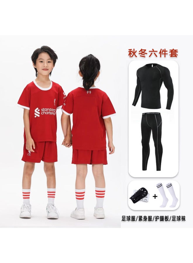 Autumn And Winter Children's Six-piece Football Uniform Set For Boys And Girls Primary School Students Competition Sports Training Uniform Jersey