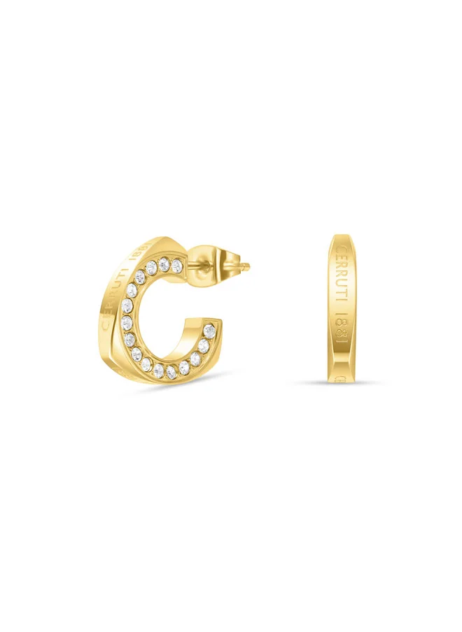 شيروتي 1881 Giulia Gold Plated Crystal Embedded Triangular with Signature 'C' Design Earrings for Women