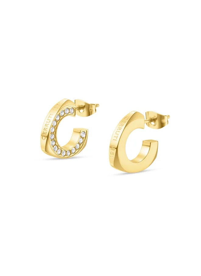 شيروتي 1881 Giulia Gold Plated Crystal Embedded Triangular with Signature 'C' Design Earrings for Women