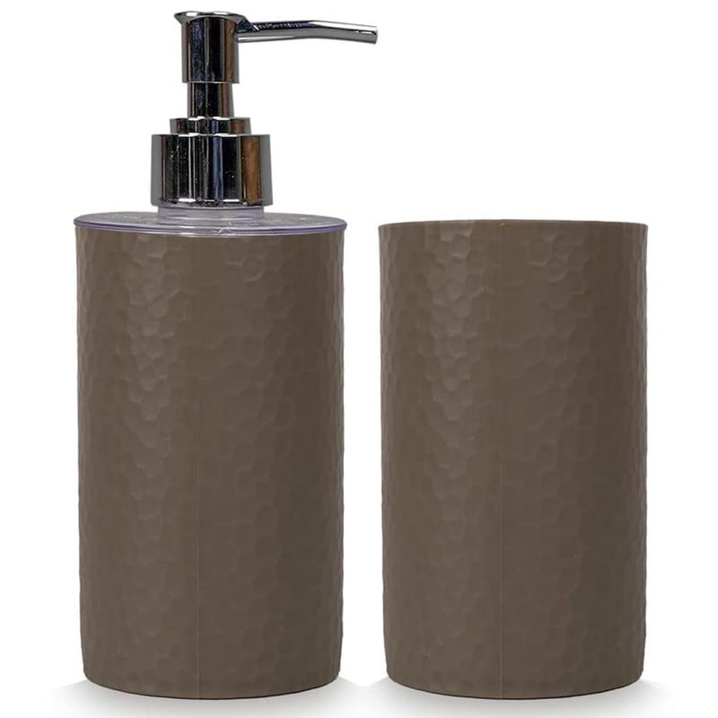 SHENRON Brown Liquid Soap Dispenser and Toothbrush Holder, Bathroom Accessories Set for Decor and Utility, Suitable for Bathroom, Kitchen, Wash Basin, and Sink (Plastic) - Image 1
