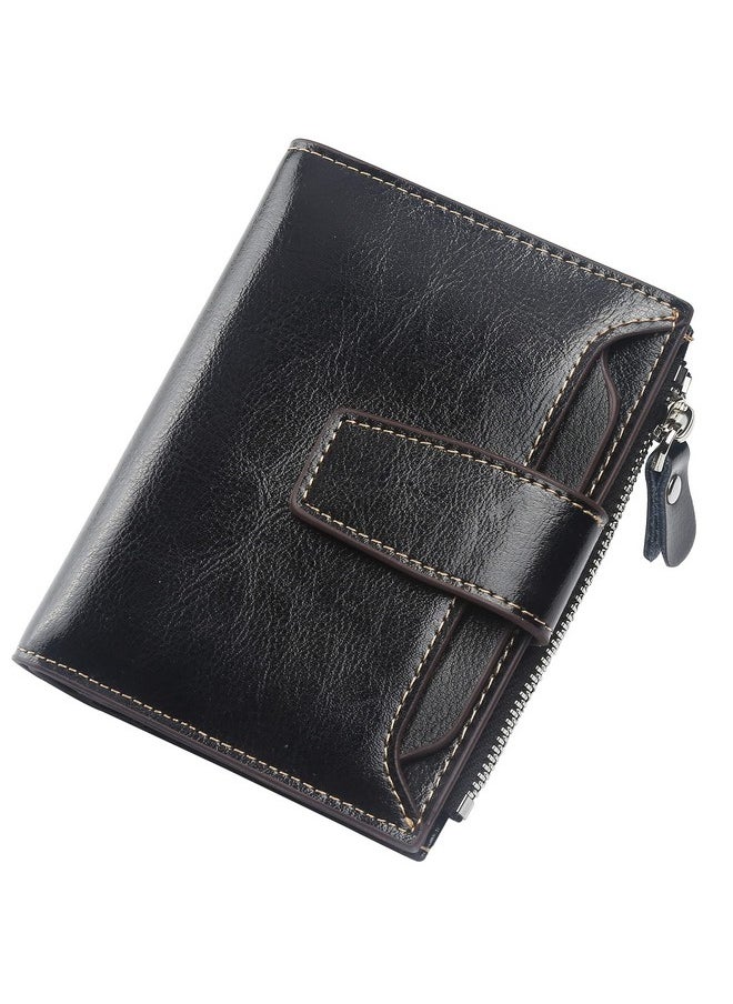 Lavemi - Small Compact Women Wallet Rfid Blocking Genuine Leather Bifold Purse With Id Windows(Black) - Image 1
