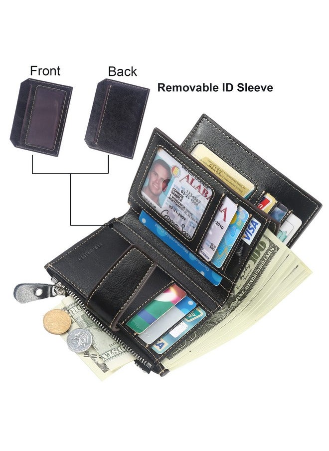 Lavemi - Small Compact Women Wallet Rfid Blocking Genuine Leather Bifold Purse With Id Windows(Black) - Image 1