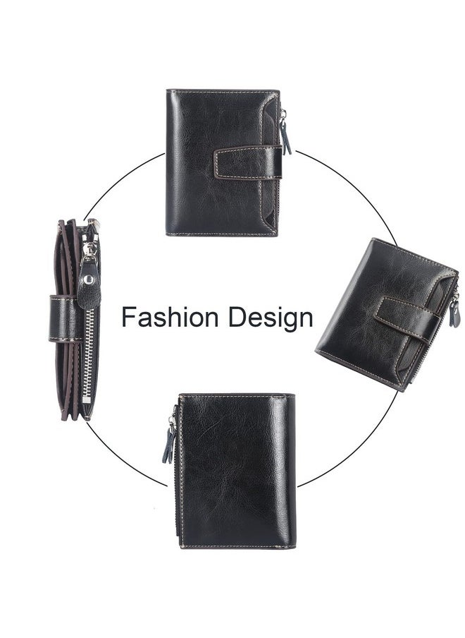 Lavemi - Small Compact Women Wallet Rfid Blocking Genuine Leather Bifold Purse With Id Windows(Black) - Image 1