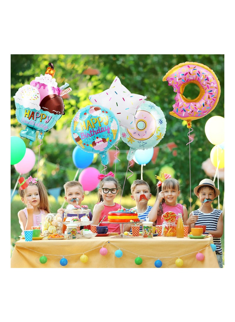 Generic - Donut Birthday Party Decorations for Girls - 5Pcs Sweet Donut and Ice Cream Foil Balloons, Perfect for Happy Birthday Celebrations for Kids and Women. - Image 1