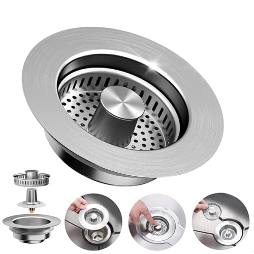 WERMARS 3in1 Kitchen Sink Drain Strainer Pop Up Sink Stopper Stainless Steel Sink Drain Strainer Kitchen Sink Stopper Drain Plug with AntiClogging BasketSink Strainer Fits US Standard 312 Drains - Image 1