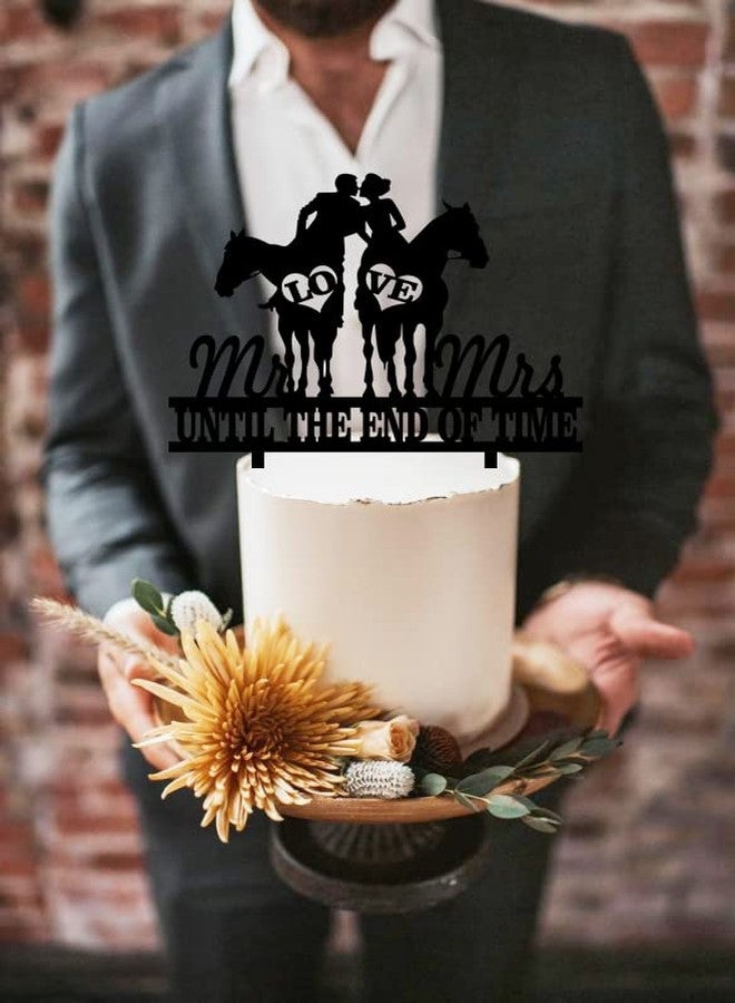 Yuezoloz Funny Cowboy Wedding Cake Topper - Cowboy Groom and Bride Riding Side by Side Kiss Each Other - Horse Riding Couple Cake Decor Rustic Horse Wedding Cake Topper - Image 4