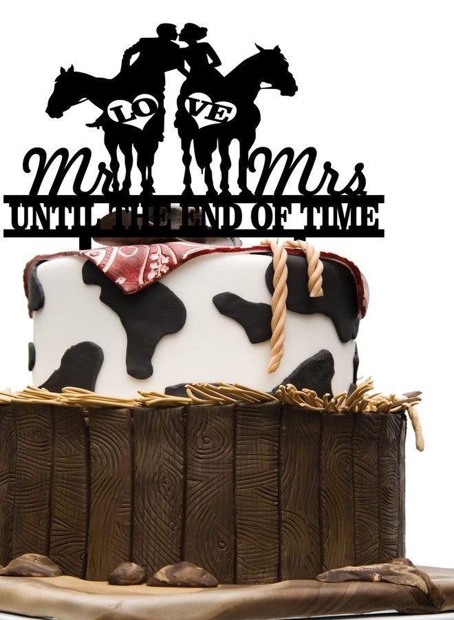 Yuezoloz Funny Cowboy Wedding Cake Topper - Cowboy Groom and Bride Riding Side by Side Kiss Each Other - Horse Riding Couple Cake Decor Rustic Horse Wedding Cake Topper - Image 3